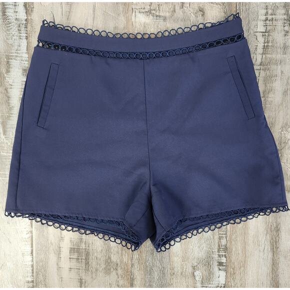 AQUA Navy Blue Shorts with Crocheted Hem and Waist Size Medium - Picture 1 of 9
